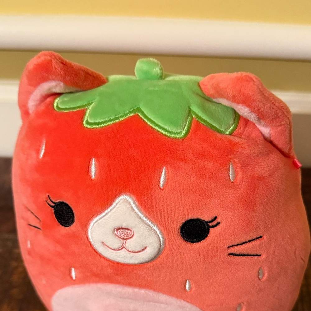 Squishmallows Pink and Green Strawberry Cat Stuffed Animal - Picture 3 of 3